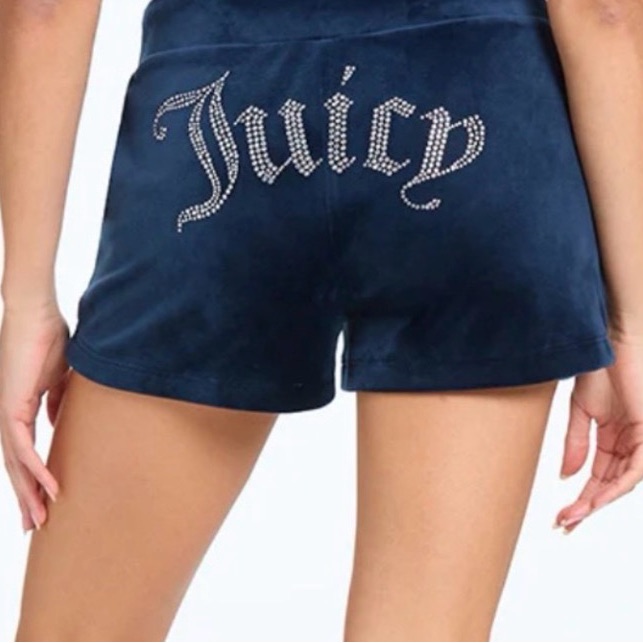 New Juicy Couture Blue Velour Og Bling Plush Velvet Shorts Rhinestone Gothic